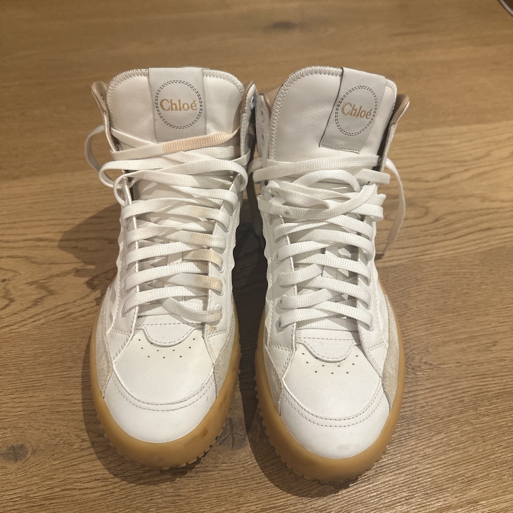 Chloe Frankie High Top White Leather Sneaker